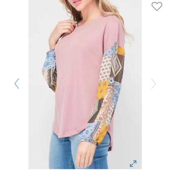 BAEA Boho Mixed Long Sleeve Top Blush Size Small - Picture 2 of 10